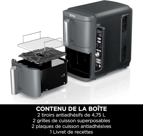 NINJA Double Stack XL Friteuse sans huile, friteuse verticale à 2 tiroirs, capacité de 9,5L