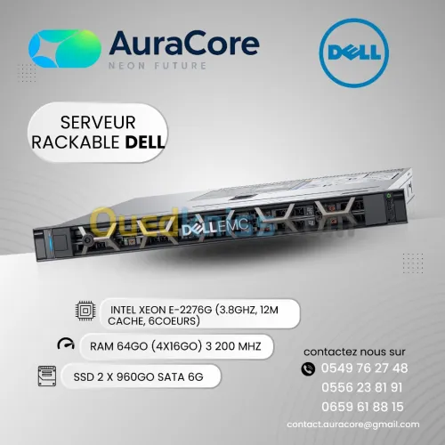 SERVEUR DELL POWEREDGE R340 Intel Xeon E-2276G (3.8GHz, 12M cache, 6Coeurs) RAM 64Go (4x16Go)