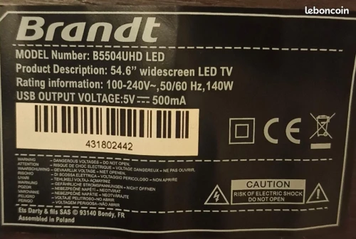 Pièces détachées pour téléviseur toutes fonctionnelles TV BRANDT B5504UHD et samsung 32