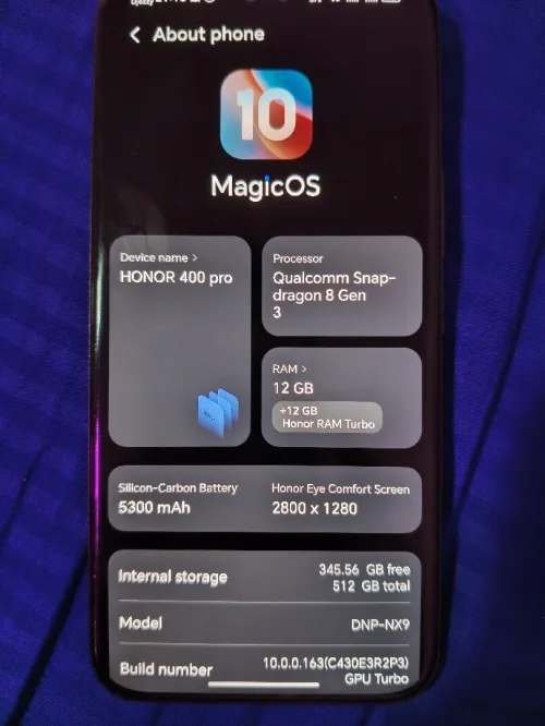 Honor 400 pro 12/512 version global