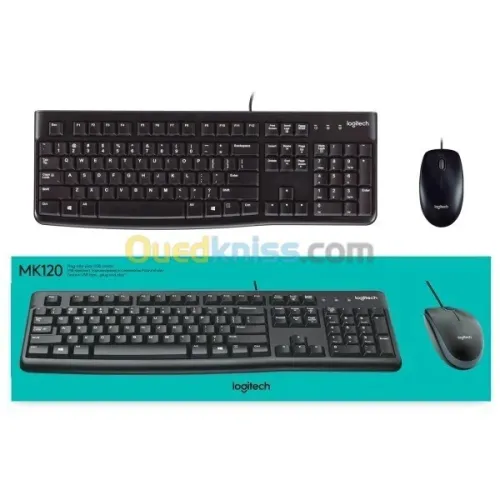 LOGITECH MK120 - COMBO CLAVIER + SOURIS FILAIRE USB, CONFORTABLE, RÉSISTANT, PLUG & PLAY - BLACK