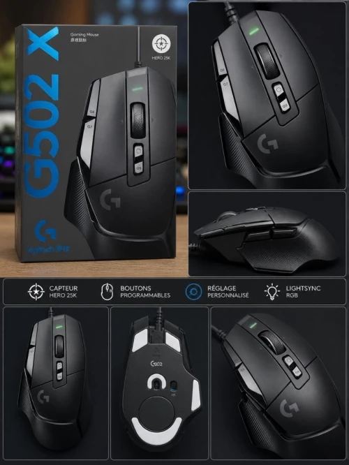 SOURIS USB LOGITECH G502X GAMING 25000 DPI BLACK