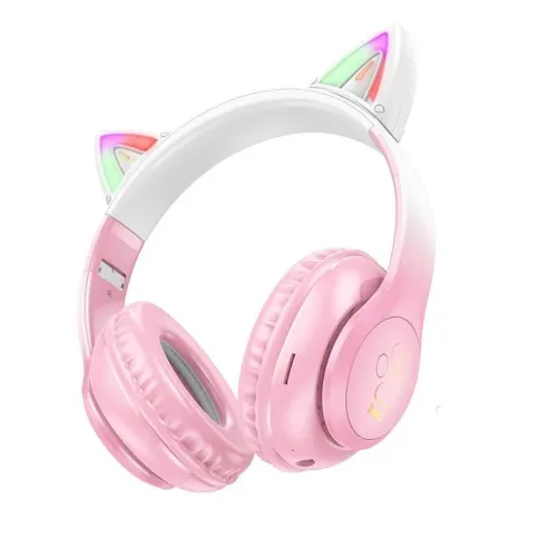 HOCO casque sans fil W42 avec oreilles de chat compatible avec les modes AUX et carte TF
