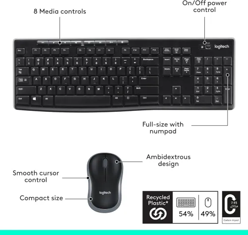 Ensemble clavier et souris sans fil Logitech MK270 USB2,4GHz, 8touches multimédias et de raccourci