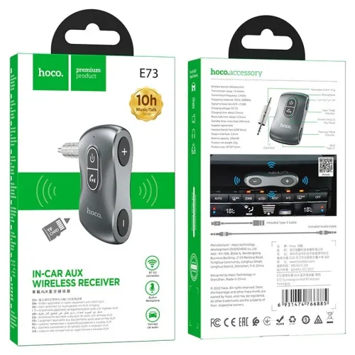 Récepteur BT de voiture E73 BT5.0, sortie AUX 3,5 mm 10heures d'utilisation lecture de carte TF.