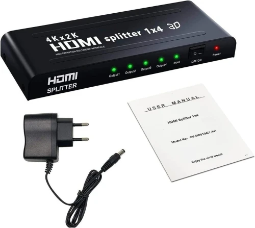 Splitter/répartiteur HDMI 1Entrée 4Sorties/1entrée 2 sorties Soutien 4K,Supporte PC Xbox HDTV DVD Écran Projecteur