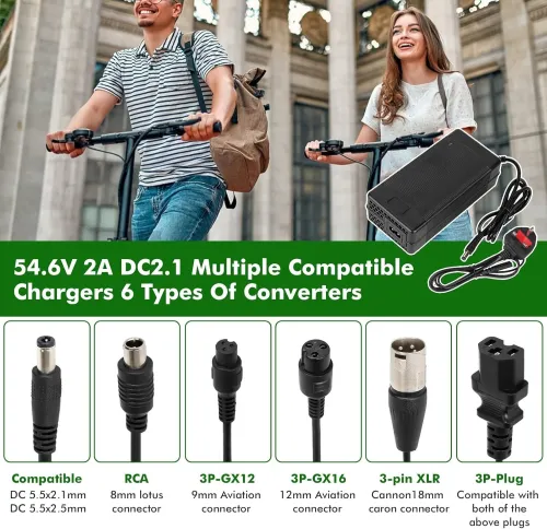 Chargeur Trottinette Electrique, Hoverboard, Scooter avec 6 Connecteurs 54.6V 3A