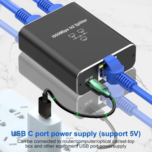 Splitter Ethernet 2Port, RJ45 1000Mbps, Gigabit 1 à 2 LAN pour Ordinateur, Hub, Routeur, Télévision