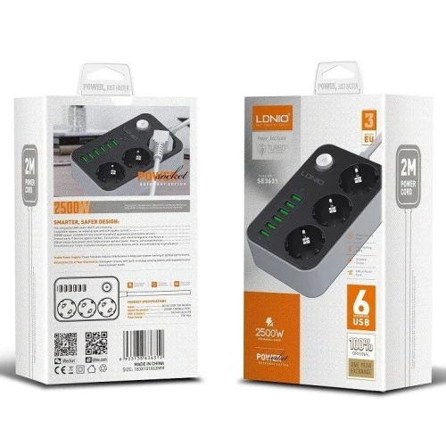 Multiprise LDNIO SC3604 avec 3 prises et 6 ports USB 17W pour recharger votre téléphone.
