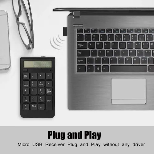 Pavé Numérique Bluetooth, Rechargeable à 19 Touches avec un afficheur