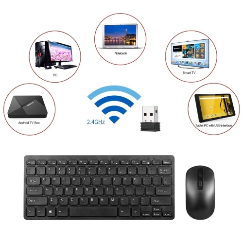 Mini Clavier AZERTY et Souris KM901 Combo 2.4G Sans Fil 78 Touches