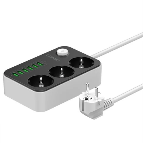 Multiprise/Rallonge LDNIO SE3631 3 Prises Secteur & 6 Ports USB (17W / 3.4A) Câble 2m