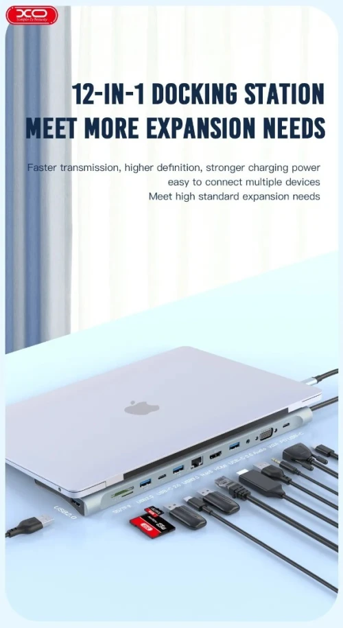 HUB XO HUB010 12en1 HDMI/VGA/2*USB3.0/2*USB2.0/Micro SD/SD/RJ45/mini-jack/Type C/Type C100W