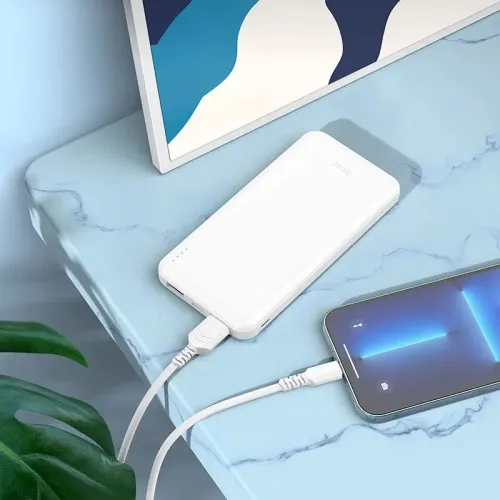 Power Bank J100 10000mAh Avec des entrées TypeC et Micro USB et une double sortie USB A Dotée d'un indicateur LED