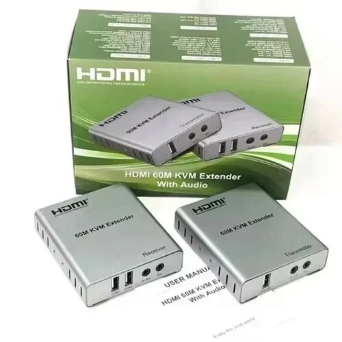 Extendeur HDMI KVM USB 60m avec audio 1080p R/L via câble Ethernet pour PC, Laptop et moniteur TV.