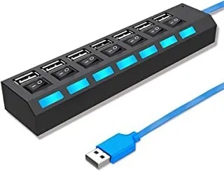 Hub USB 3.0 7Ports USB Avec Interrupteur Marche/Arrêt Pour PC Mac OS et adaptateur d'alimentation