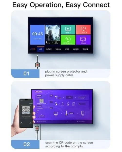 Récepteur d'affichage d'écran sans fil Yesido TV10 HD, 5G+4K pour mobile/tablette/projecteur/TV.