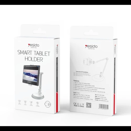 Support en d'aluminium de téléphone/tablette de bureau réglable C33 de 10 pouces à pince à 360