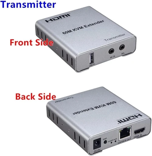 Extendeur HDMI KVM USB 60m avec audio 1080p R/L via câble Ethernet pour PC, Laptop et moniteur TV.
