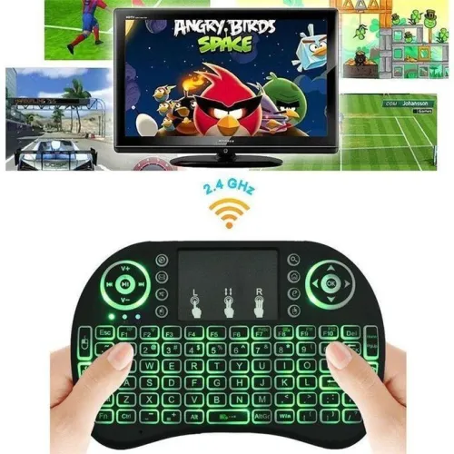 Mini Clavier Sans Fil avec souris RGB Rechargeable Pour Smart Tv Android Box pc