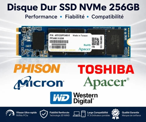 disque dur NVMe Multimarque 256GB disponibles (détail et en gros)