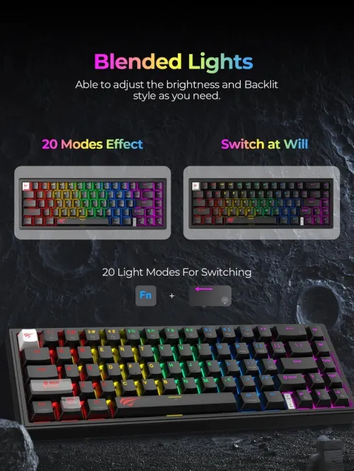 CLAVIER HAVIT GAMENOTE KB874L MECANIQUE 75% RED SWITCH RGB