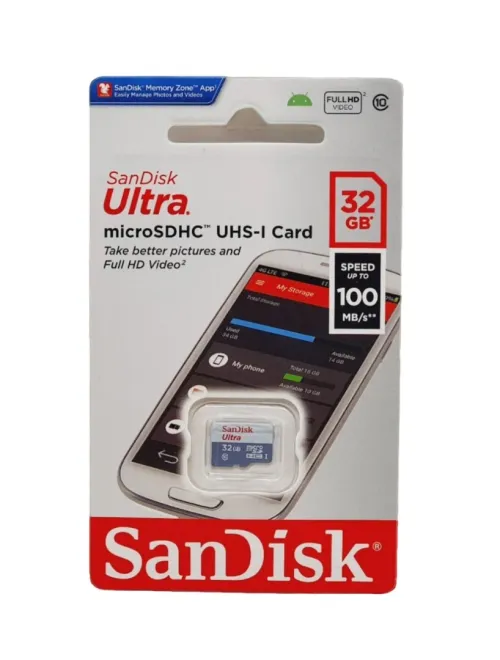 CARTE MEMOIRE SANDISK ULTRA 32GO MICRO SD UHS-I CLASS10 100MB/s