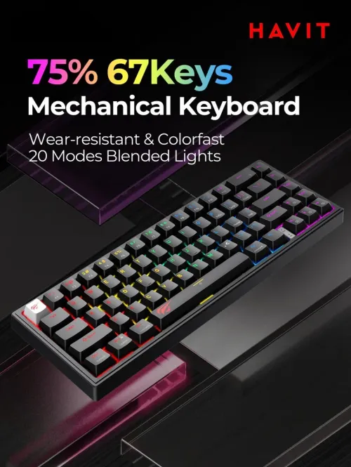 CLAVIER HAVIT GAMENOTE KB874L MECANIQUE 75% RED SWITCH RGB