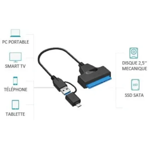 ADAPTATEUR LECTEUR DISQUE DUR 2.5" SATA TO USB C TO USB 3.0