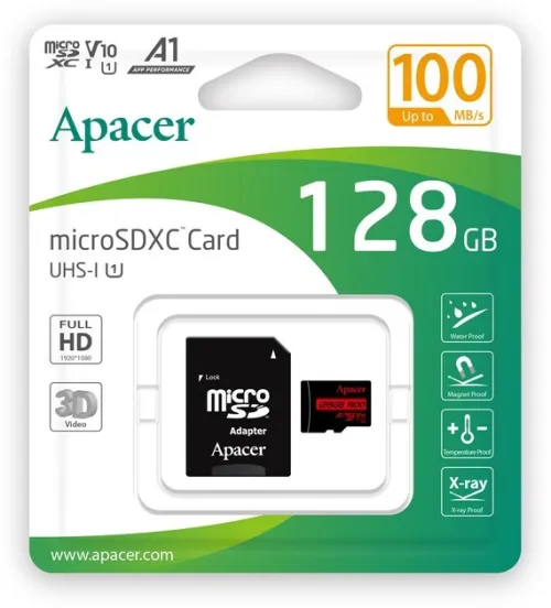 CARTE MEMOIRE APACER MICRO SDXC 128GO UHS-I U1 V10 A1 100MBS