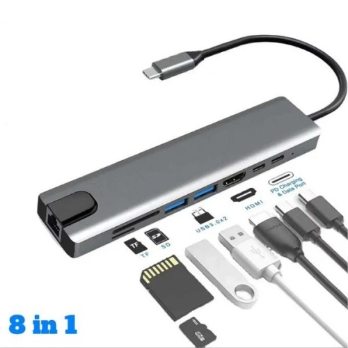 ADAPTATEUR TYPE C 8 IN 1 TO HDMI 4K TO RJ45 TO USB3.0 + LECTEUR CARTE