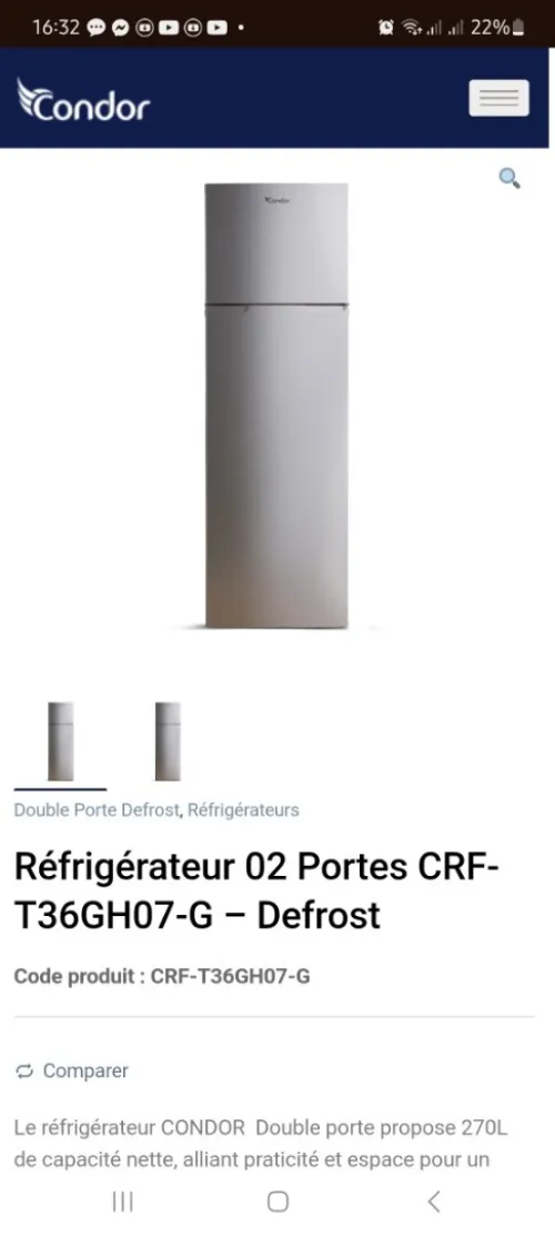 fregedair condor 270l defrost maydirch la glace