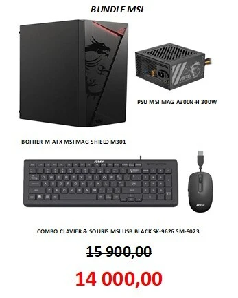 BUNDLE MSI BOITIER M-ATX MSI MAG SHIELD M301 + PSU MSI 300W + KIT CLAVIER & SOURIS MSI