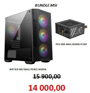 BUNDLE MSI BOITIER MSI MAG FORCE M100A + ALIMENTATION MSI MAG A500N-H 500 WATTS 80 PLUS