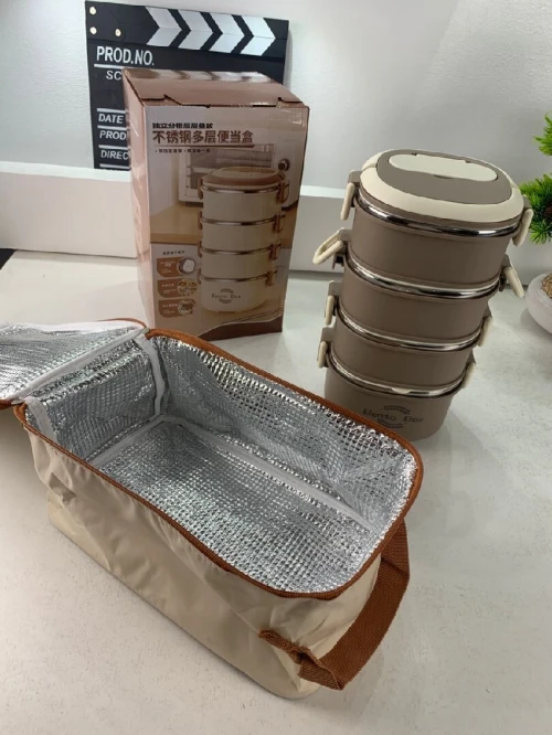 Boîte à lunch Bento 4 niveaux en acier inoxydable 316 avec sac isotherme