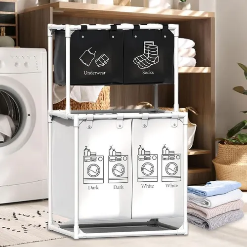 Grand Panier à Linge 4 Compartiments pour Ranger les Vêtements 