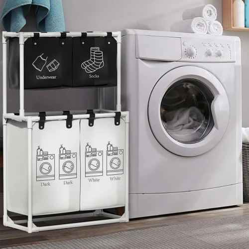 Grand Panier à Linge 4 Compartiments pour Ranger les Vêtements 