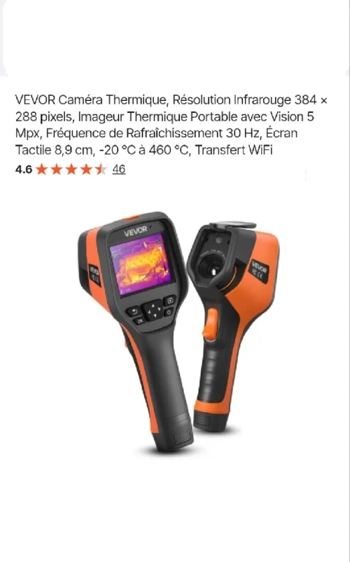 Caméra thermique VEVOR SC384M résolution infrarouge 384 x 288 plage de température de 20 C à 550 C
