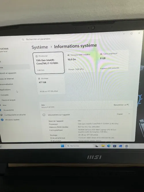 MSI KATANA 15 I7-13700H 16GB 512 NVME RTX 4060(8GB) 360HZ