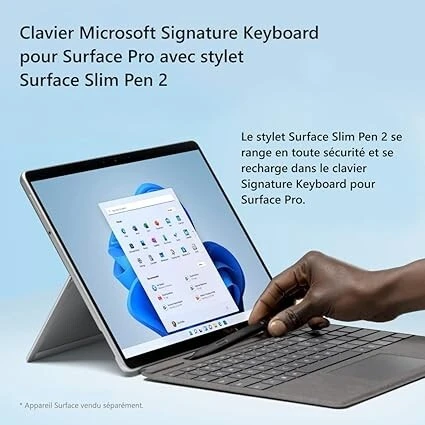Microsoft Surface clavier Signature Keyboard + Stylet Surface Slim Pen 2, Platine (Clavier AZERTY)