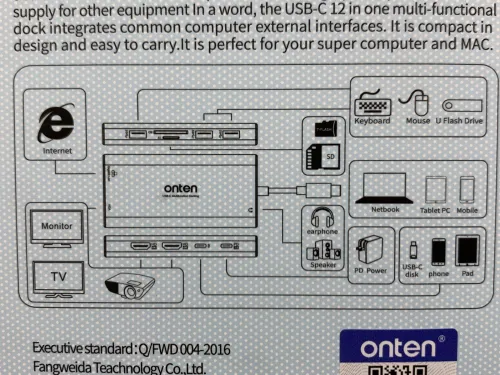 Docking station/ Station d'acceuil Type C 12en1 HDMI(4K)*2+VGA+RJ45+TypeC*2+USB 3.0*3+TSD+TF+Audio