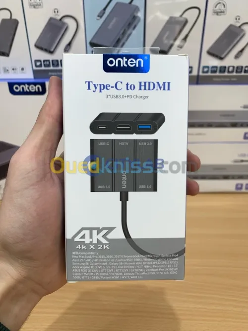 Adaptateur ONTEN Type C 5en1 HDMI+USB 3.0*3+PD charger 4K-2K OTN-9509S