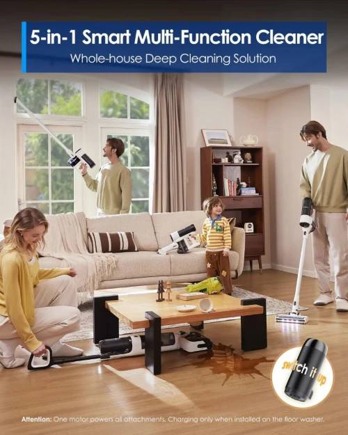 Aspirateur laveur Tineco Floor One Switch S6 Stretch Plus 5EN1-65 min autonomie-avec auto-nettoyage et séchage du rouleau à 85C FlashDry