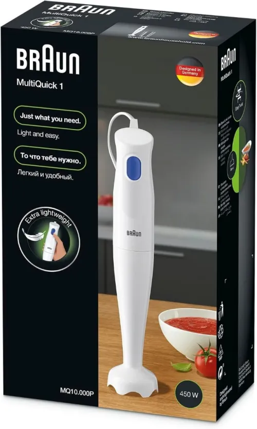Braun MultiQuick 1 Mixeur à Main, Mixeur Léger avec Technologie EasyTwist, 450W- MQ10.000P blanc