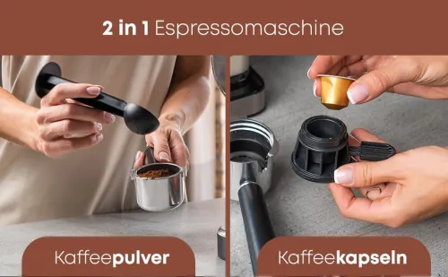 Proficook Machine a café 2en1: bras et capsules - 20 bars - cappuccino - porte filtre - PC ES 1266