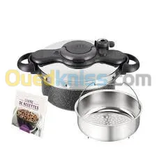 Seb Cocotte P4705105 5L 2-en-1 Dou Ultra Resist Effet Pierre + livre recettes