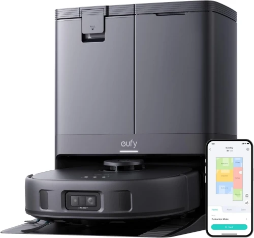 Eufy X10 Pro Omni Aspirateur Robot, 8 000 Pa, Lavage et Séchage Automatique des Patins, Système d'Autovidage, Autoremplissage,Relevage automatique des serpillières sur les tapis