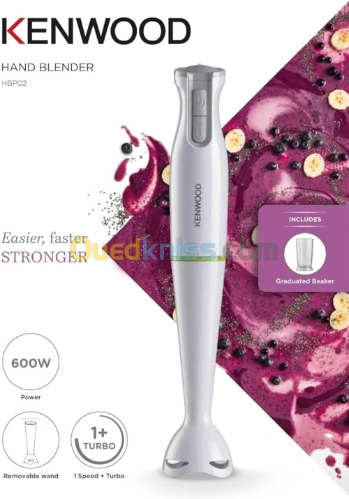 Bras Mixeur plongeant KENWOOD 600W -  Blanc avec tasses-HBP02