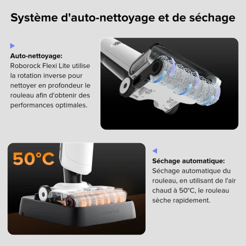 Balai Aspirateur laveur sans fil Roborock Flexi Lite-17000pa - 40 min autonomie - flexible-Écran LED
