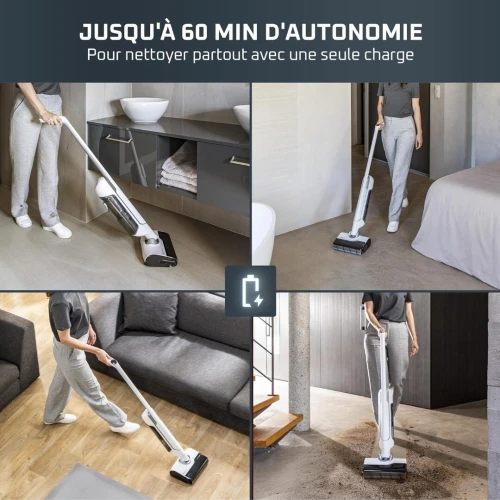 Rowenta X-Clean 10-Aspirateur Laveur sans fil-Design plat 180 degré-Autonomie 60min-Blanc-GZ7540WO